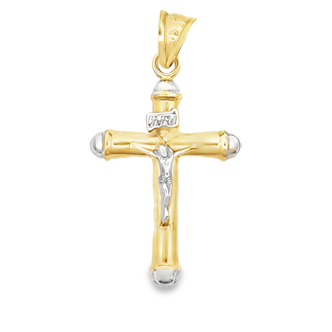 14kt Two-Tone Gold Italian Made Crucifix Pendant (1.77g)