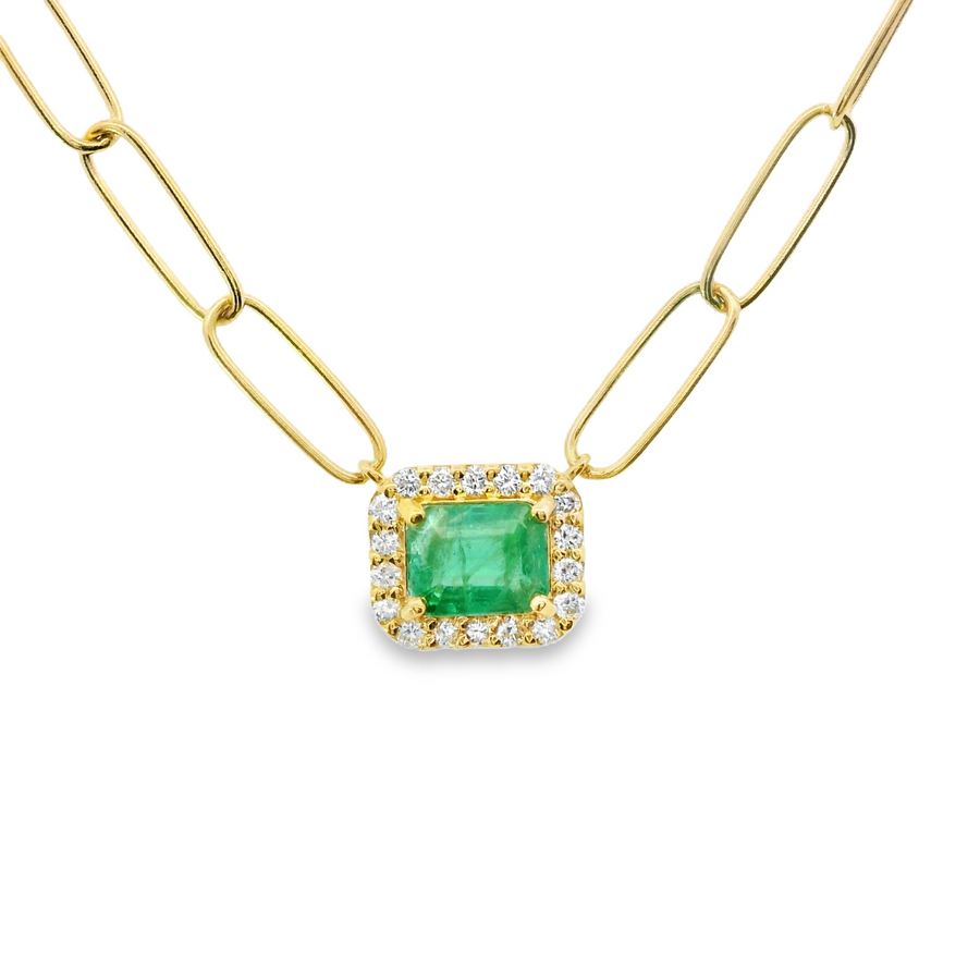 18kt Yellow Gold Natural Emerald and Natural Round Diamonds Pendant (0.57ct)