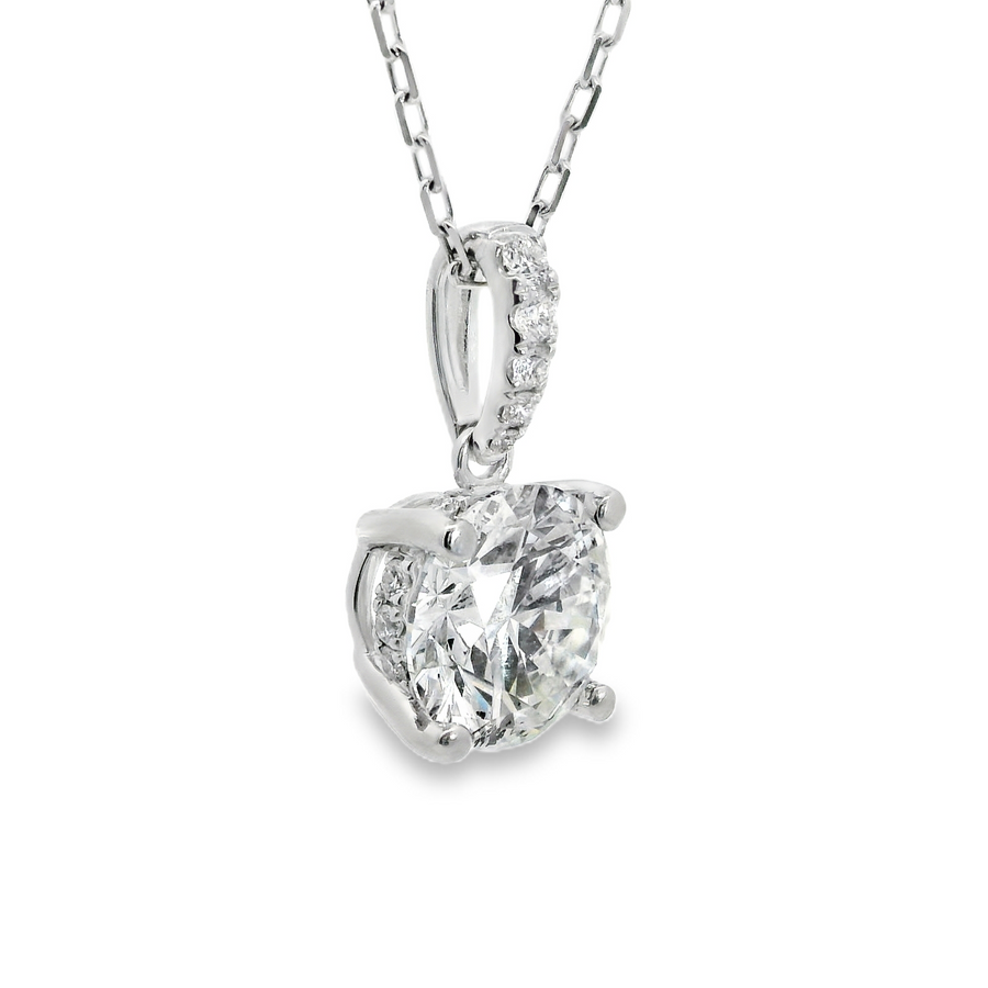 18kt White Gold Lab-Grown Round Diamond and Natural Round Diamond Pendant (2.74ct)