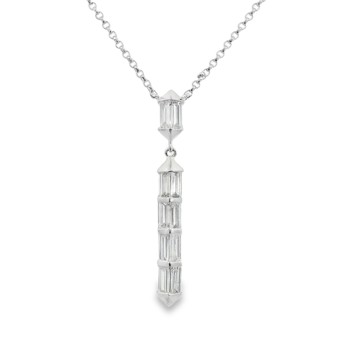 18kt White Gold Natural Baguette Diamond Bar Pendant (.64t)