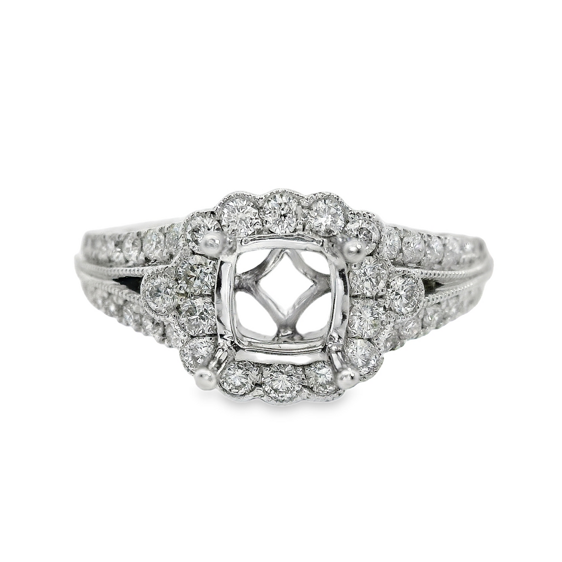 18kt White Gold Natural Full-Cut Diamond Semi-Mount Ring (.63ct)
