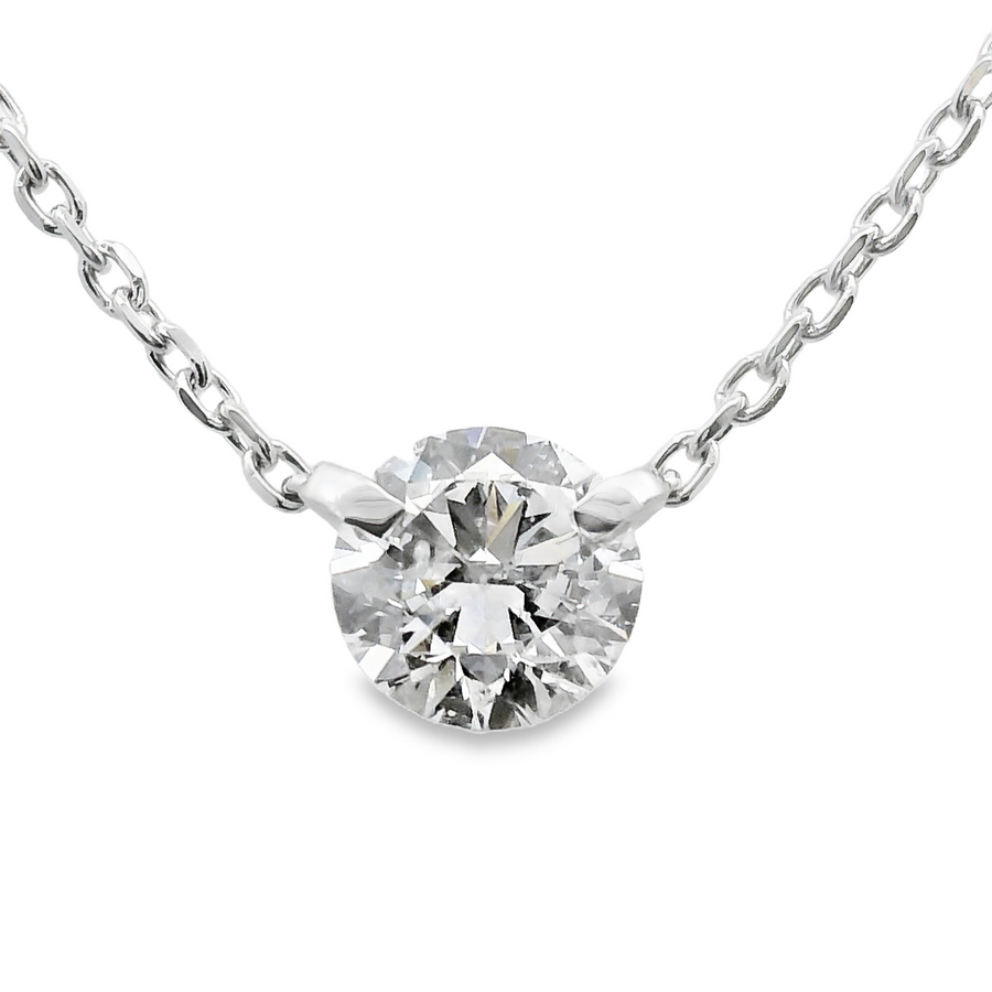 18kt White Gold Natural Round Diamond Solitaire Pendant (1.0ct)
