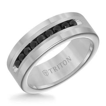 Triton Tungsten Carbide and Silver 8mm Comfort Fit Diamond Wedding Ring (.54ct)