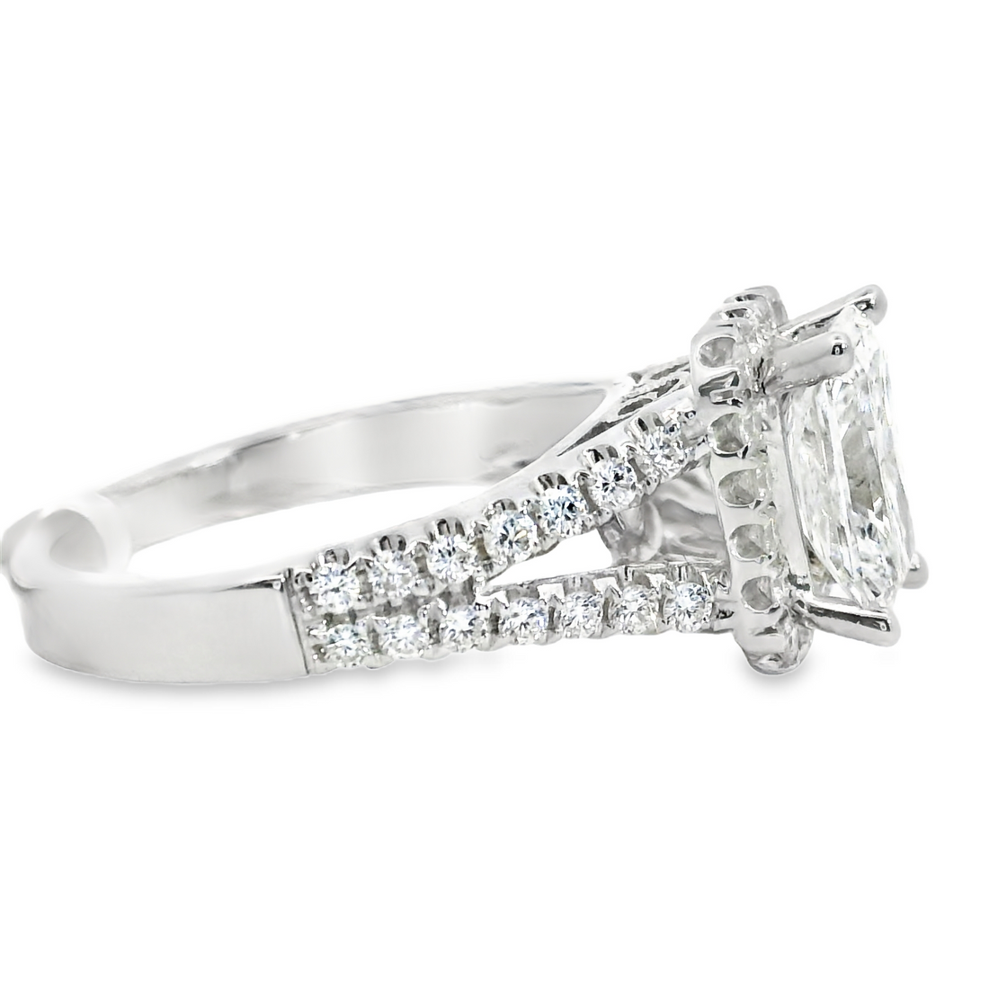 18kt White Gold Natural Radiant and Natural Full Cut Diamonds Engagement Ring (1.99ct)