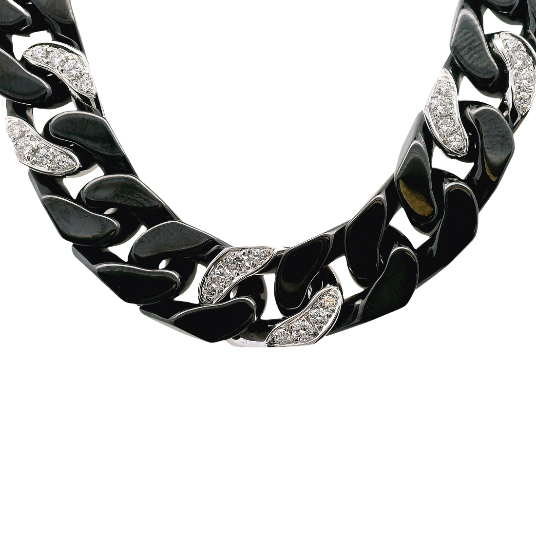 18kt White Gold (10.52g) and Black Ceramic (26.28g) 7.5" Natural Round Diamond Curb Bracelet (.53ct)