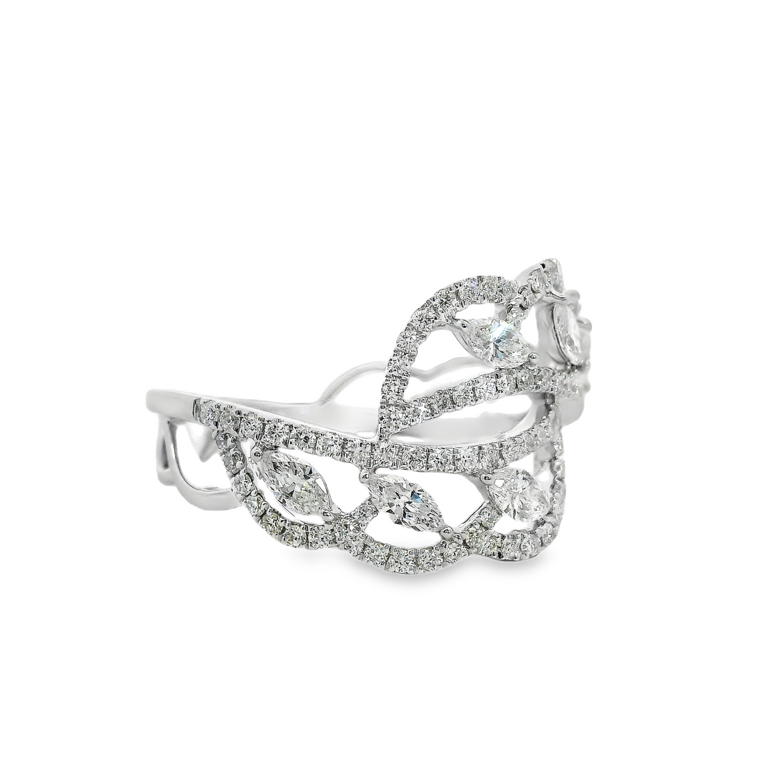 18kt White Gold Natural Marquise and Natural Round Diamond Fashion Ring (.72ct)