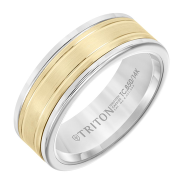 Triton White Tungsten Carbide and 14kt Yellow Gold 8mm Ring