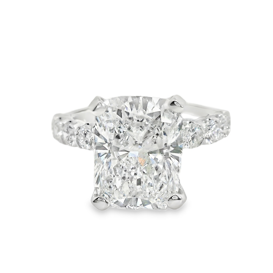 18kt White Gold Lab-Grown Cushion and Natural Round Diamond Engagement Ring (6.17ct)