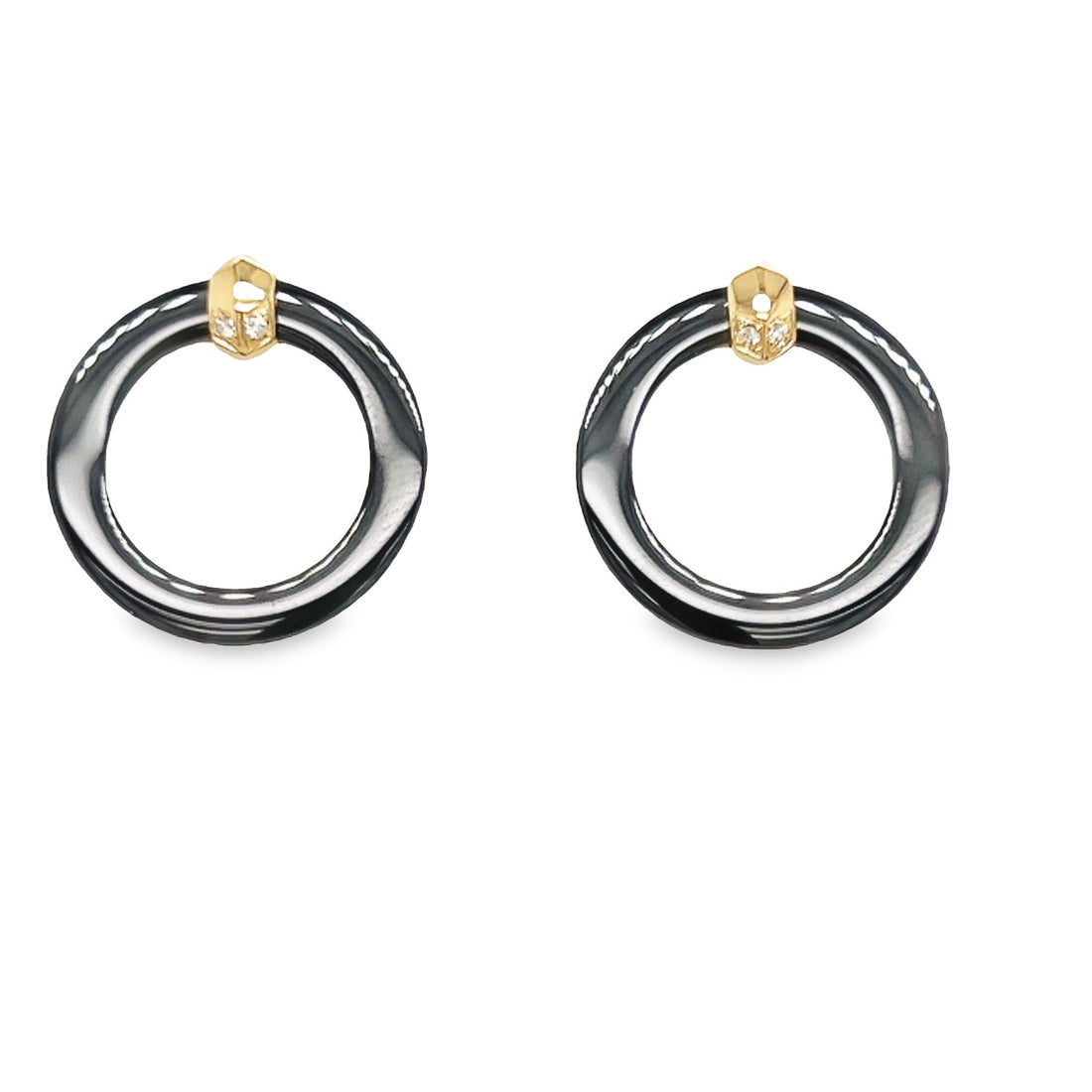 18K Yellow Gold and Black Ceramic Diamond Earrings (.02ct)