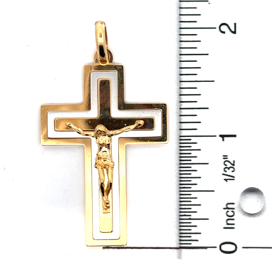 18kt Two-Tone Gold Italian Made Crucifix Charm (12.1g)