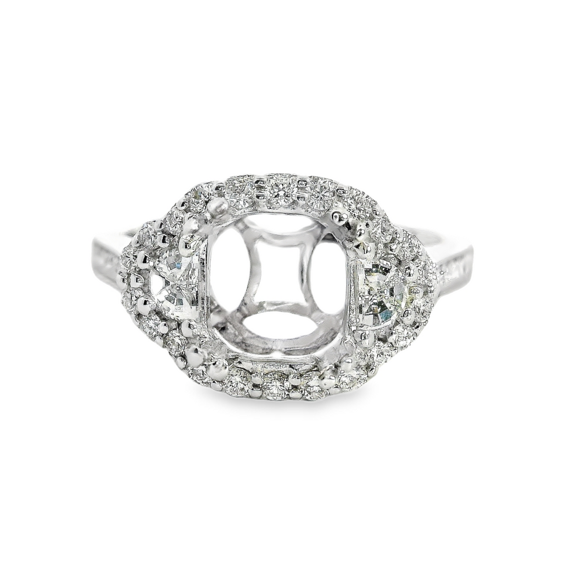 18kt White Gold Natural Round and Natural Baguette Diamond Semi-Mount Ring (.60ct)