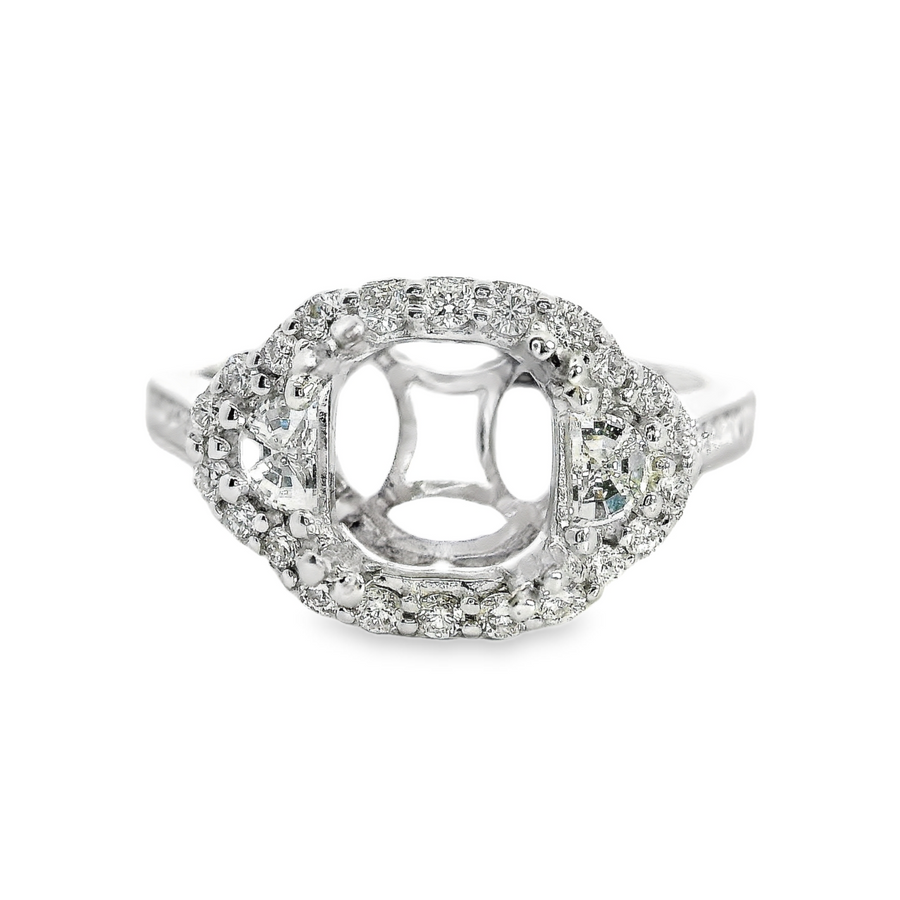 18kt White Gold Natural Round and Natural Baguette Diamond Semi-Mount Ring (.60ct)