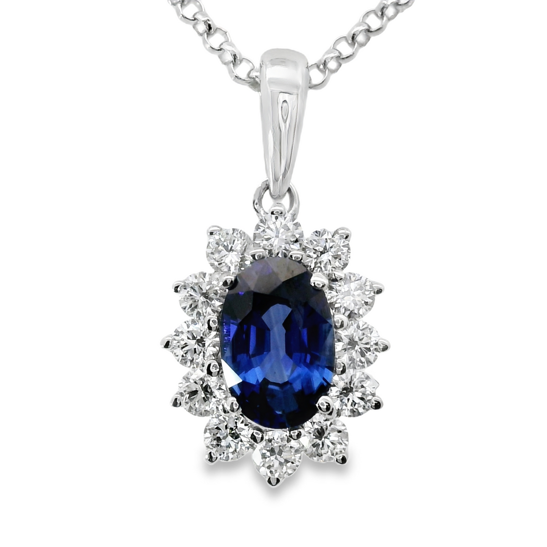 18kt White Gold Natural Sapphire And Natural Diamonds Pendant (0.78ct)