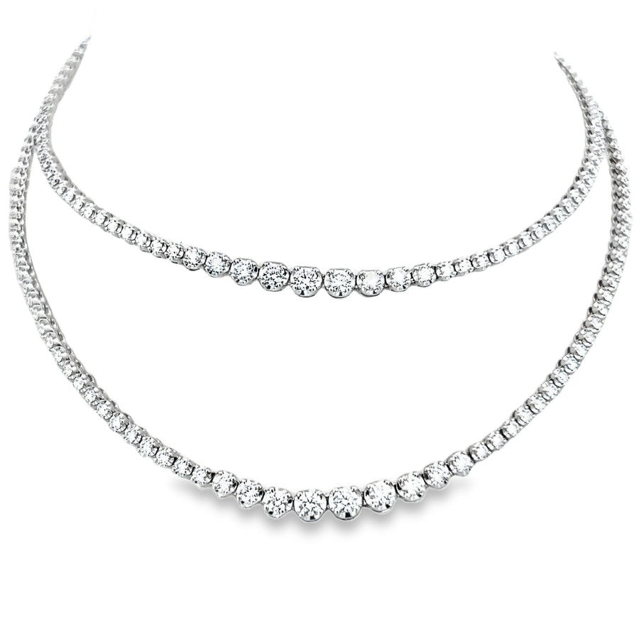 18K White Gold Double Strand Diamond Necklace (13.56ct)