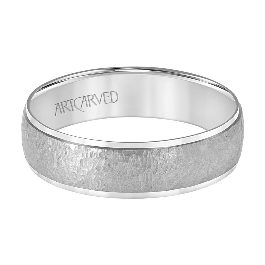 Artcarved 14kt White Gold 6mm Engraved Finish Comfort Fit Wedding Band