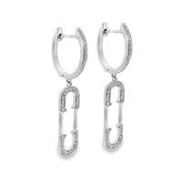 18kt White Gold Round Natural Diamond Drop Safety Pin Earrings (.33ct)