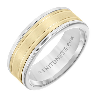 Triton White Tungsten Carbide and 14K Yellow Gold 8mm Ring