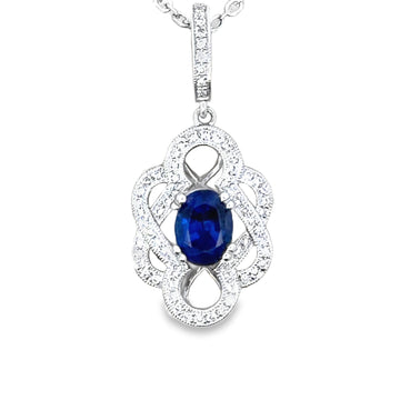 18kt White Gold Natural Diamonds And Natural Sapphire Pendant (1.41ct)