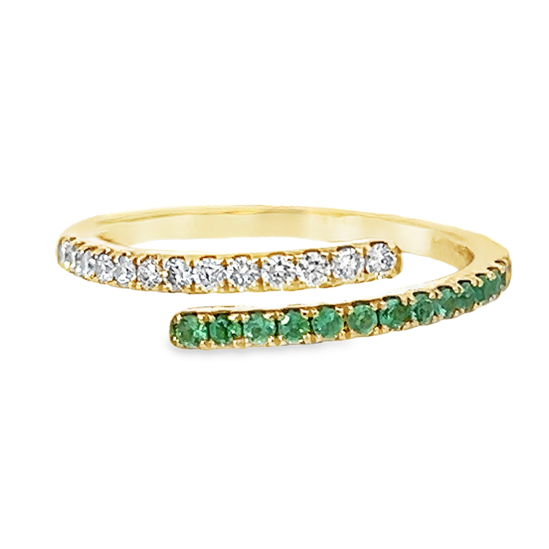 18kt Yellow Gold Round Natural Emeralds and Round Natural Diamonds Ring (0.28ct)