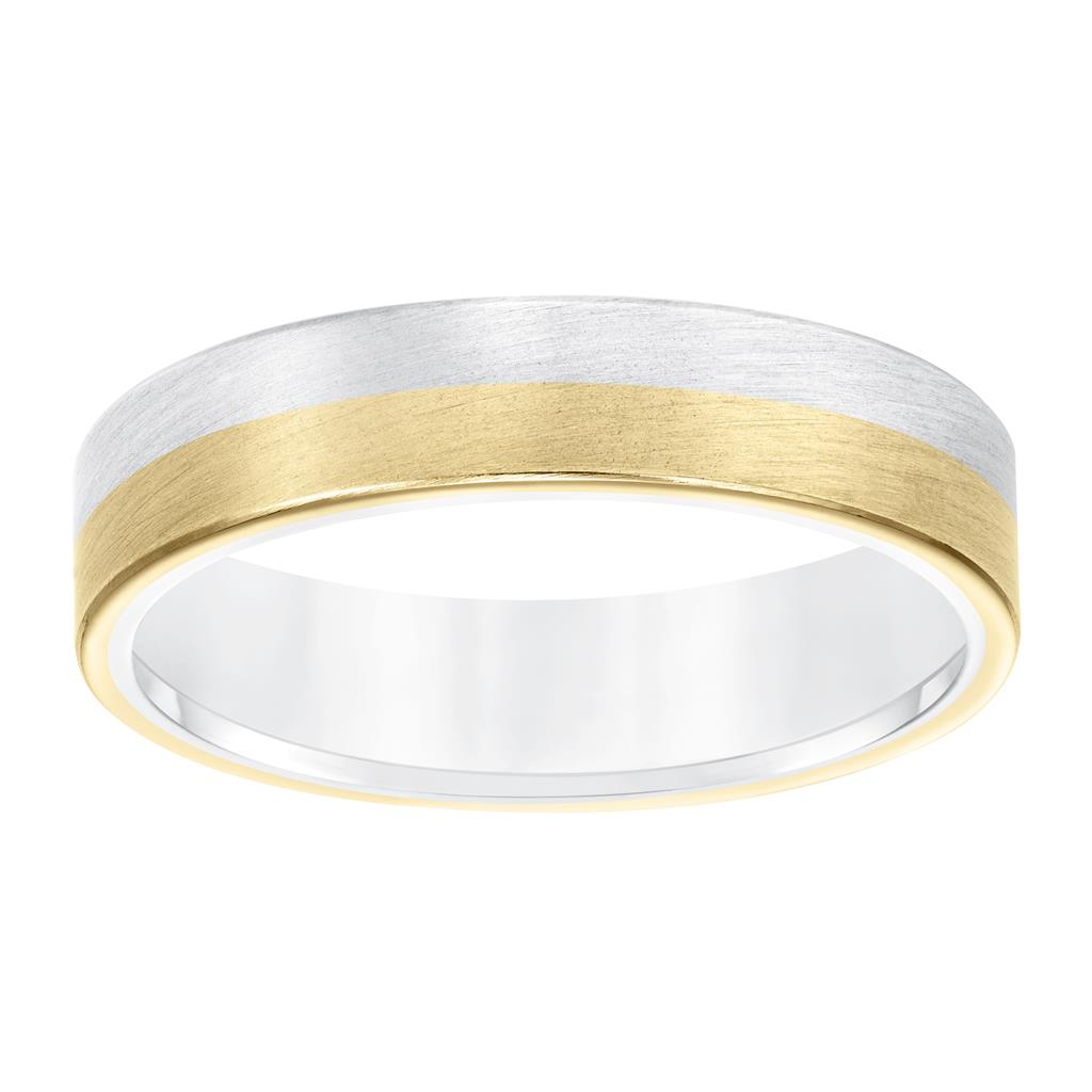 Goldman 14kt Two-Tone 5mm Brushed Finish Comfort Fit Wedding Ring