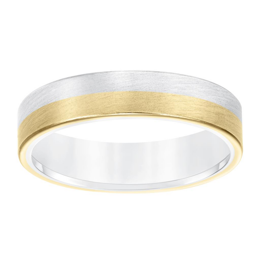 Goldman 14kt Two-Tone 5mm Brushed Finish Comfort Fit Wedding Ring