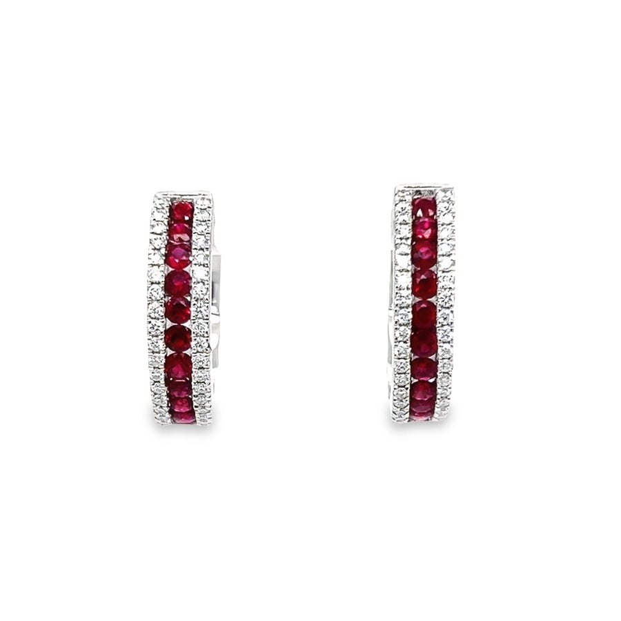 18K White Gold Round Ruby (.39ct) and Round Diamond Earrings (.89ct)