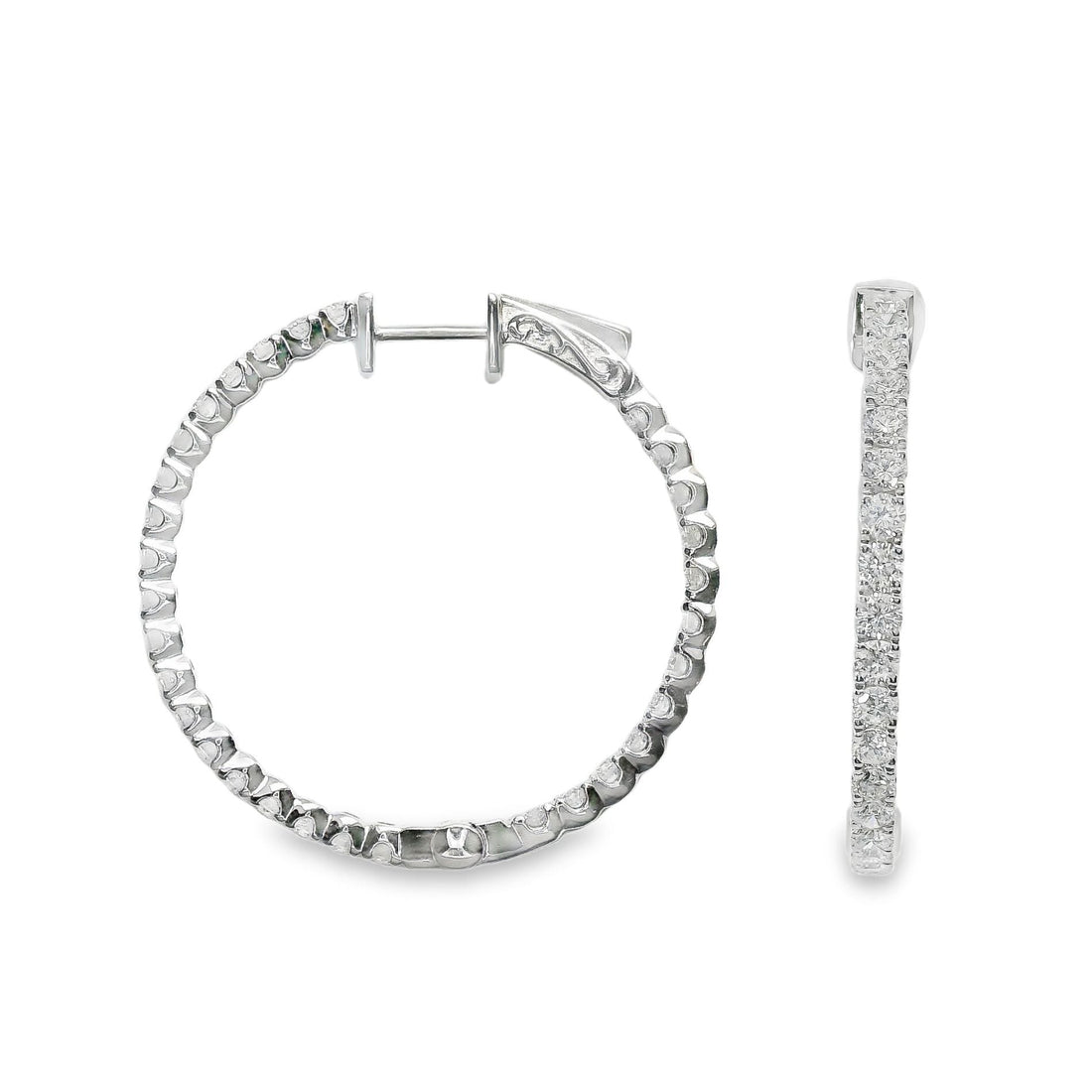 18kt White Gold Natural Round Diamonds Large Hoop Earrings (2.18ct)