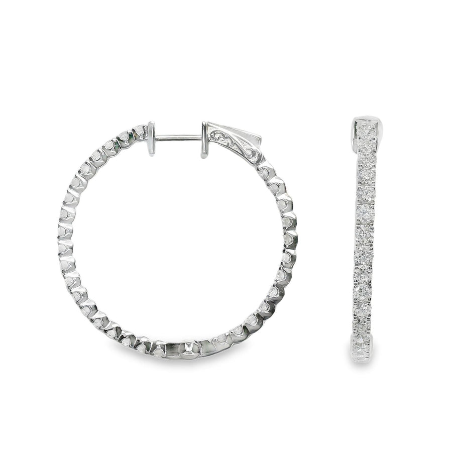 18kt White Gold Natural Round Diamonds Large Hoop Earrings (2.18ct)