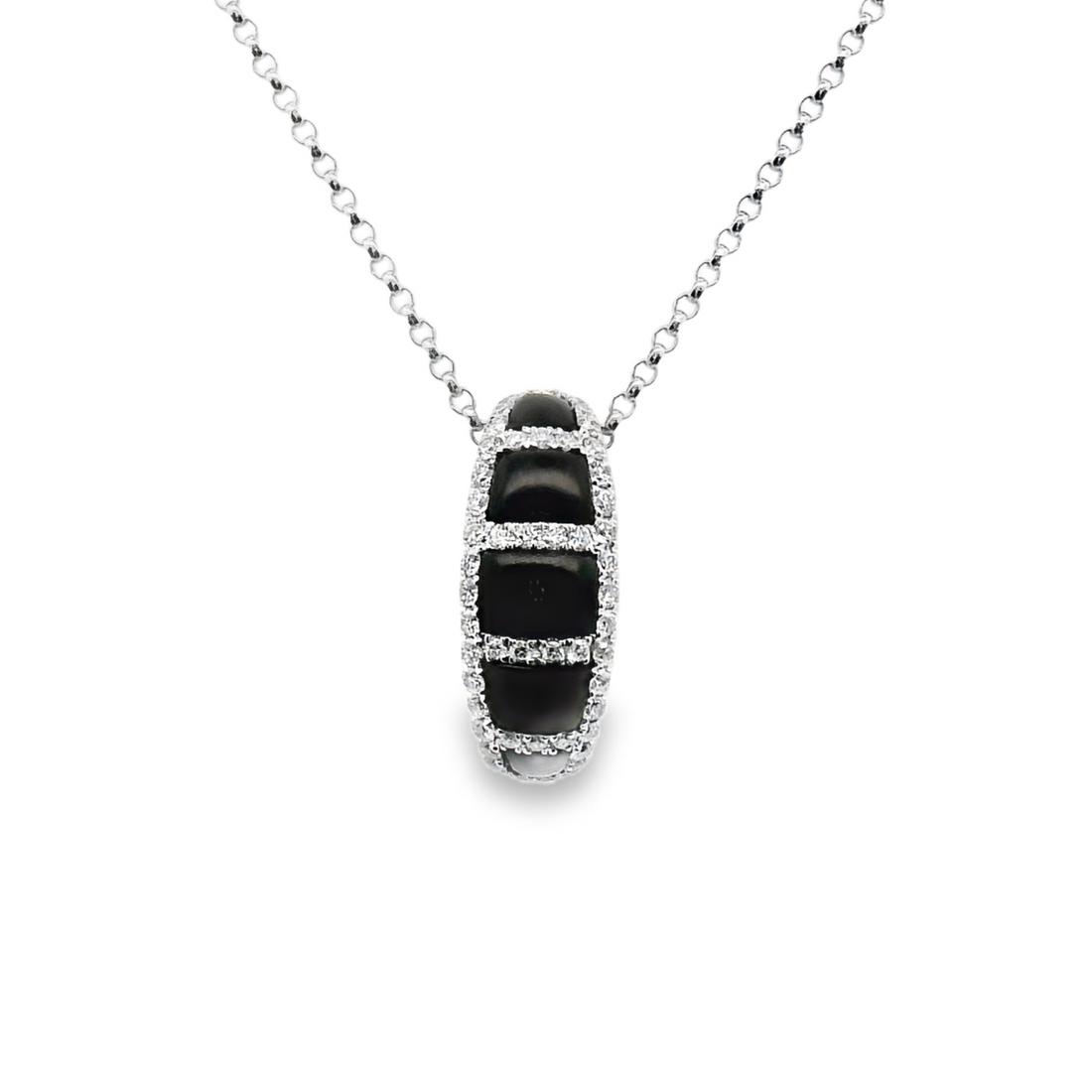 18kt Yellow Gold Natural Round Diamond (.35ct) and Natural Black Agate (.71ct) Pendant