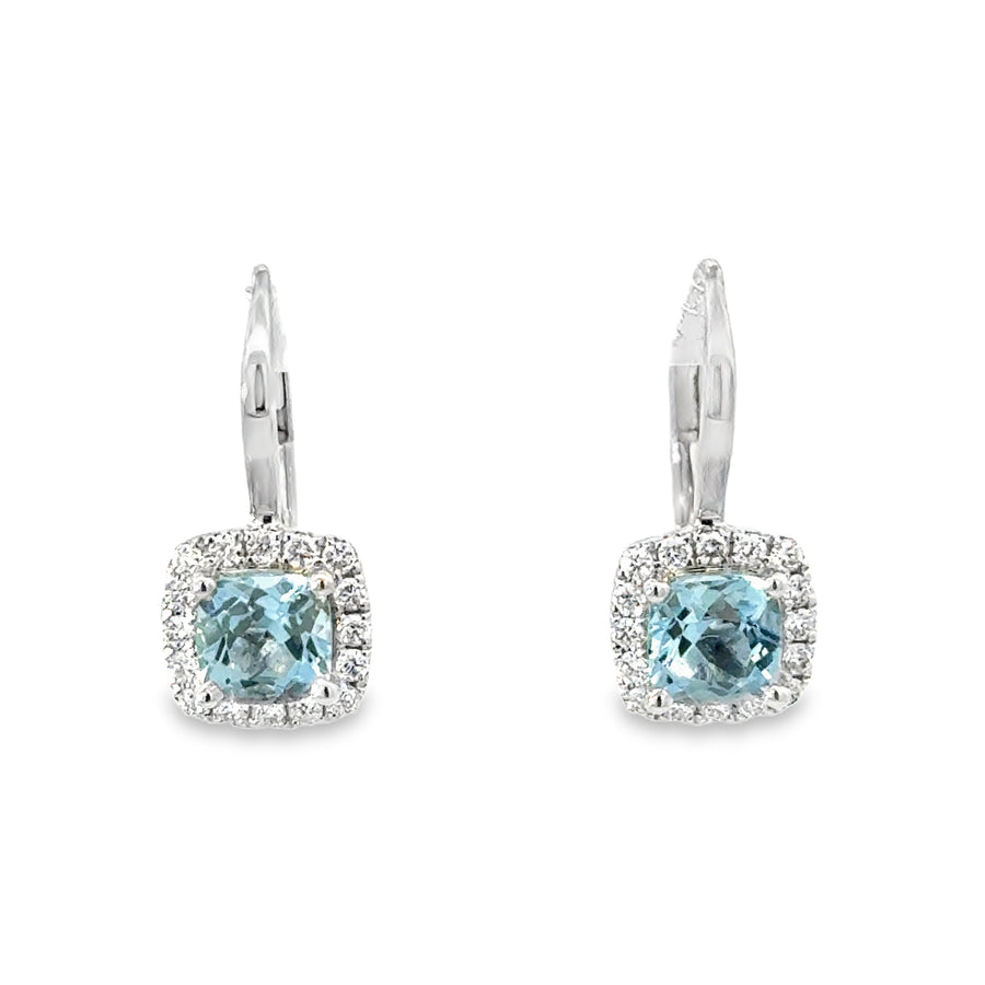 18kt White Gold Aquas And Diamonds Earrings