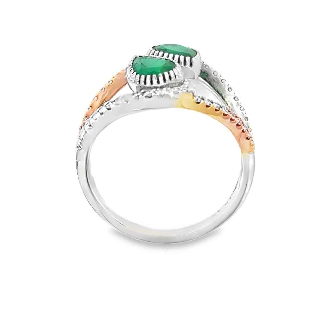 18kt Tu-Tone Gold Pear Natural Emeralds and Round Natural Diamonds Ring (1.61ct)