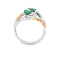 18kt Tu-Tone Gold Pear Natural Emeralds and Round Natural Diamonds Ring (1.61ct)