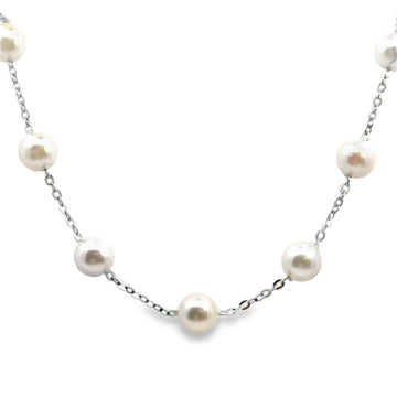 14kt White Gold 18" Tin Cup Pearl Necklace