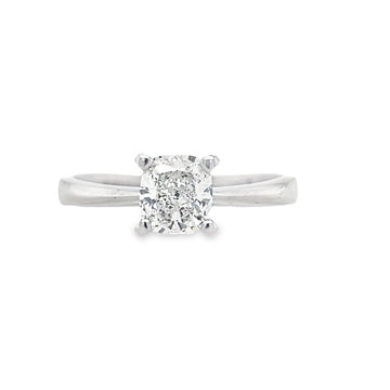 14K White Gold Natural Cushion Cut Diamond Solitair Engagement Ring (1.03ct)