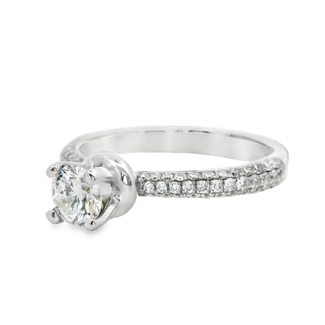 18kt White Gold Round Brilliant Diamond Micropave Engagement Ring (.83ct)