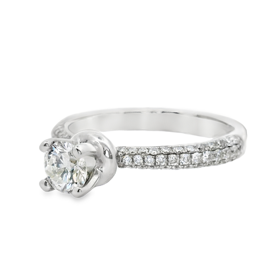 18kt White Gold Round Brilliant Diamond Micropave Engagement Ring (.83ct)
