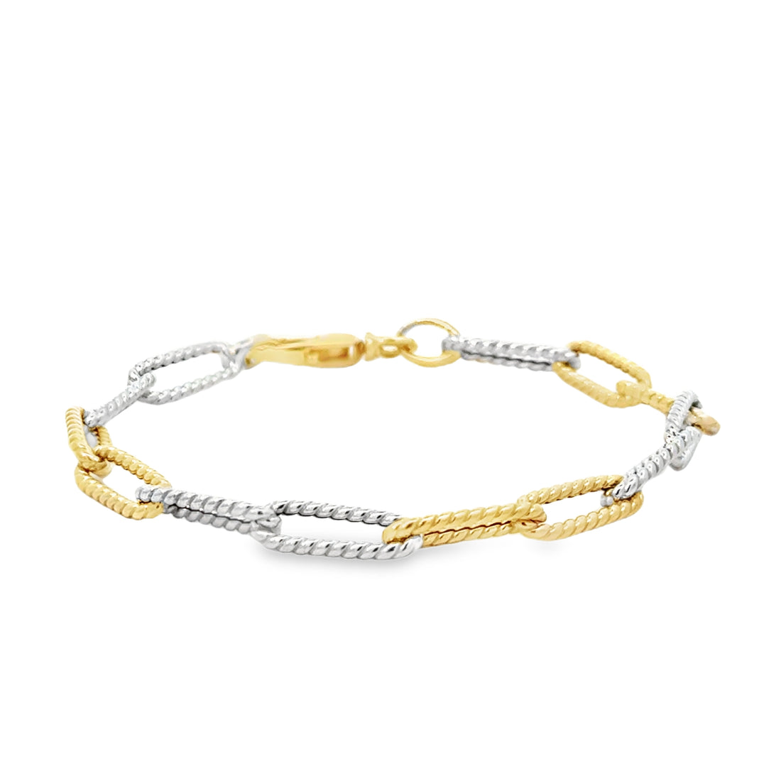 14kt Tu-Tone 7.5" 5.4mm Italian Made Paperclip Bracelet (5.12g)