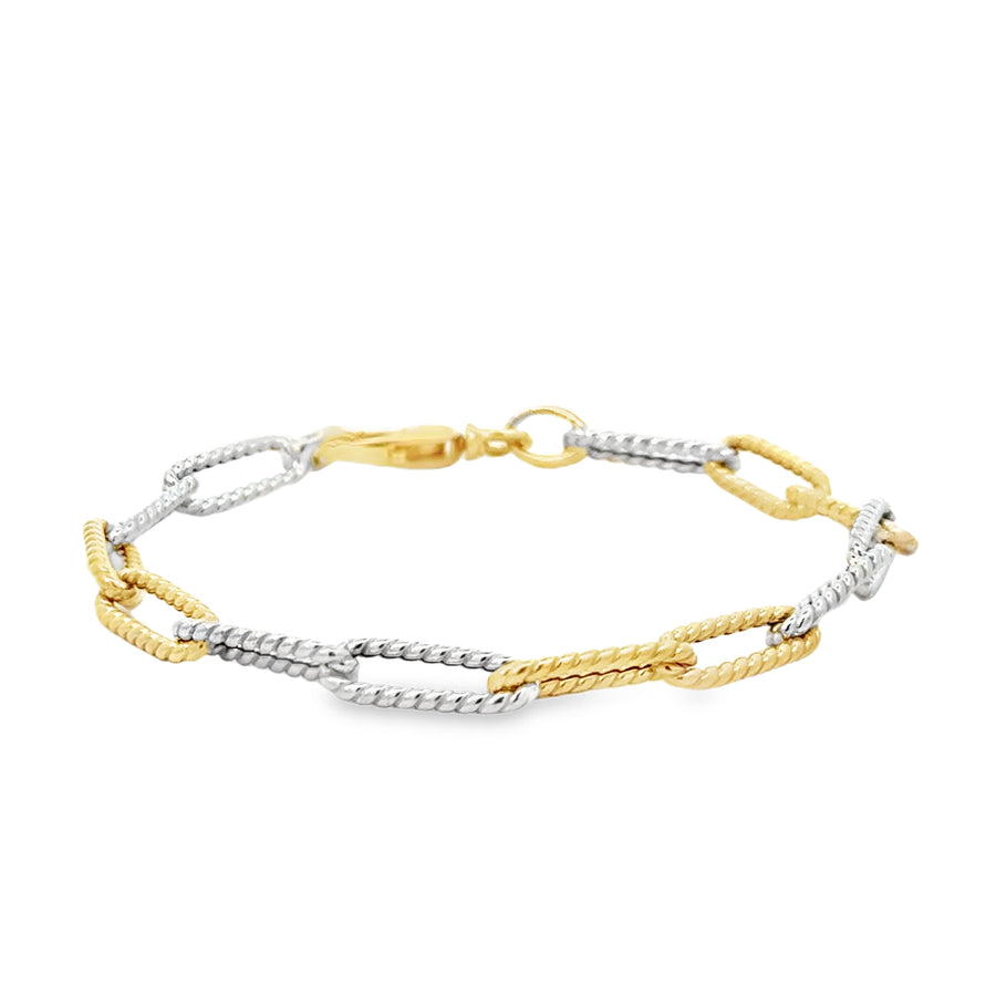 14kt Tu-Tone 7.5" 5.4mm Italian Made Paperclip Bracelet (5.12g)