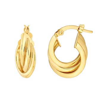 14kt Yellow Gold 10mm Triple Round Medium Hoop Earrings