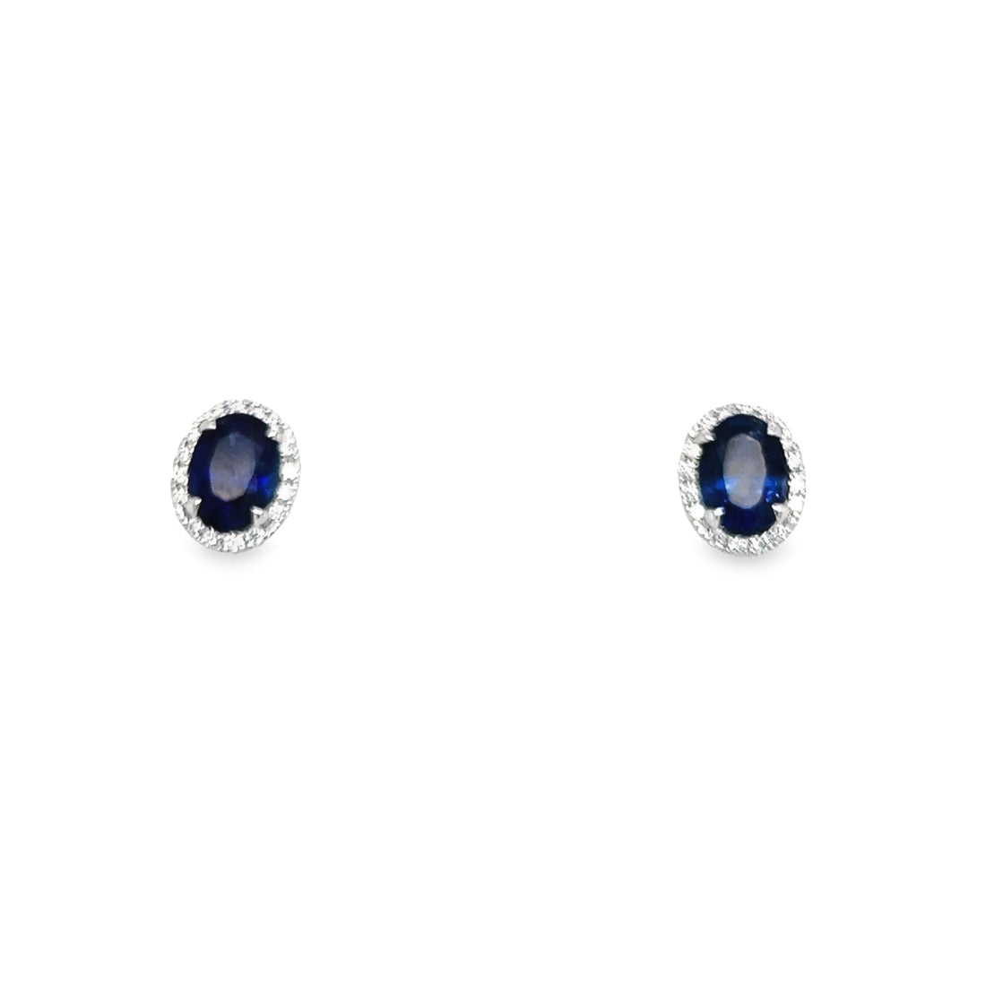 18K White Gold Oval Sapphire (1.34ct) and Round Diamond Earrings (.10ct)