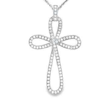 18K White Gold Natural Diamond Cross Pendant (.89ct)