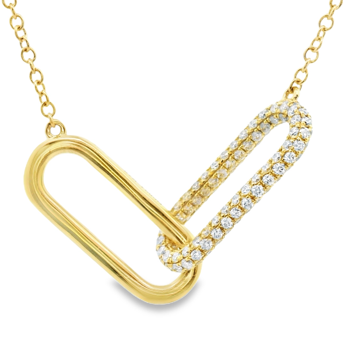 18kt Yellow Gold Natural Round Diamond Paperclip Link Pendant (.83ct)