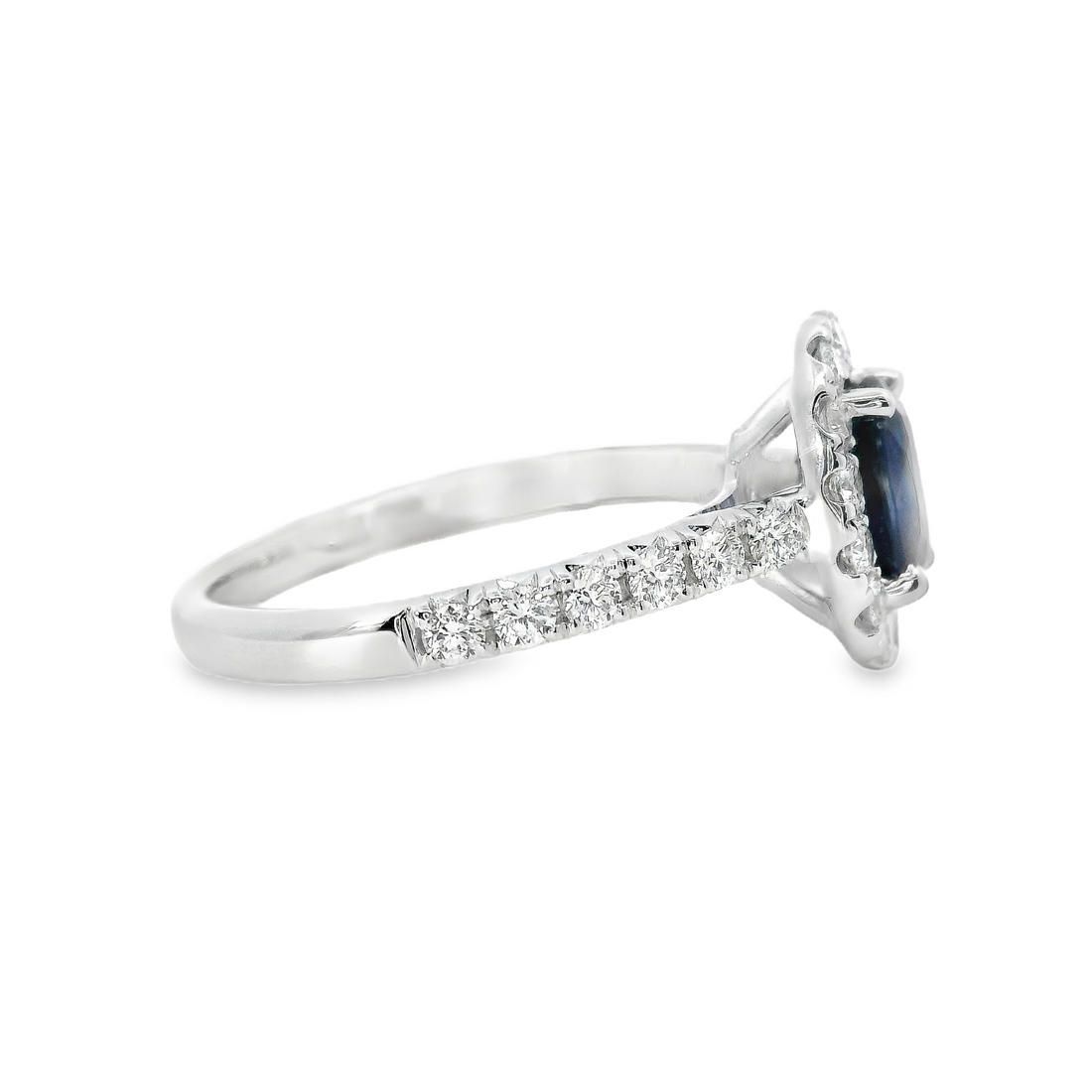 18kt White Gold Natural Oval Sapphire and Natural Round Diamond Halo Ring (1.29ct)