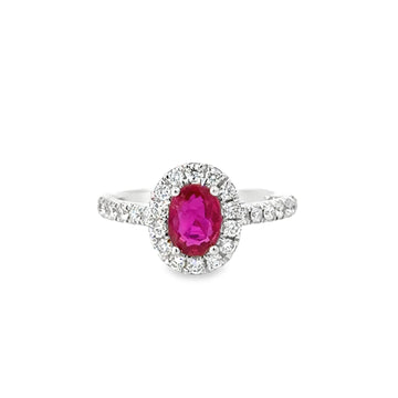 18kt White Gold Oval Natural Ruby and Round Natural Diamonds Ring (1.63ct)