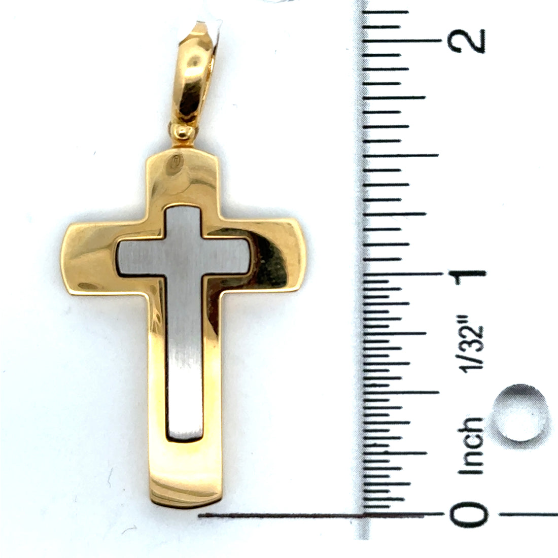 18kt Two-Tone Gold Italian Made Cross Pendant (15.1g)