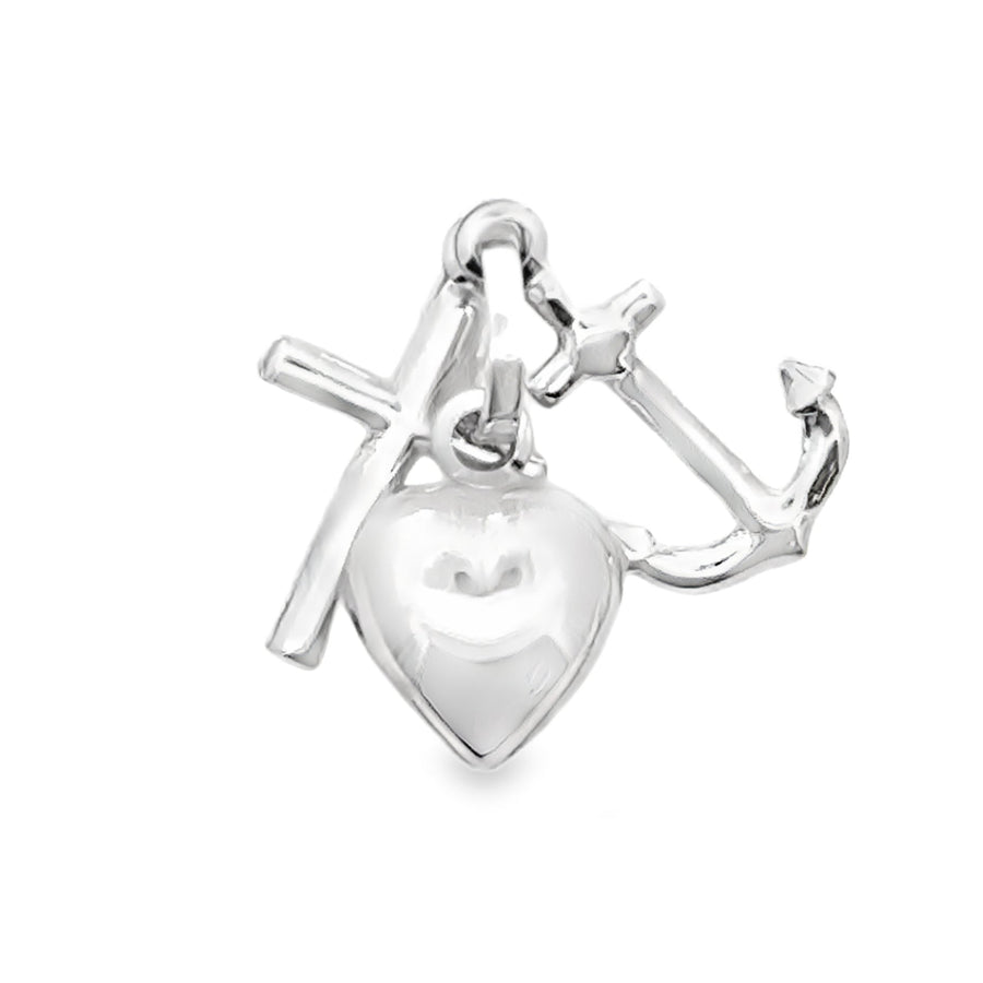 18kt White Gold Italian Made Faith, Hope, and Charity Pendant (.91g)