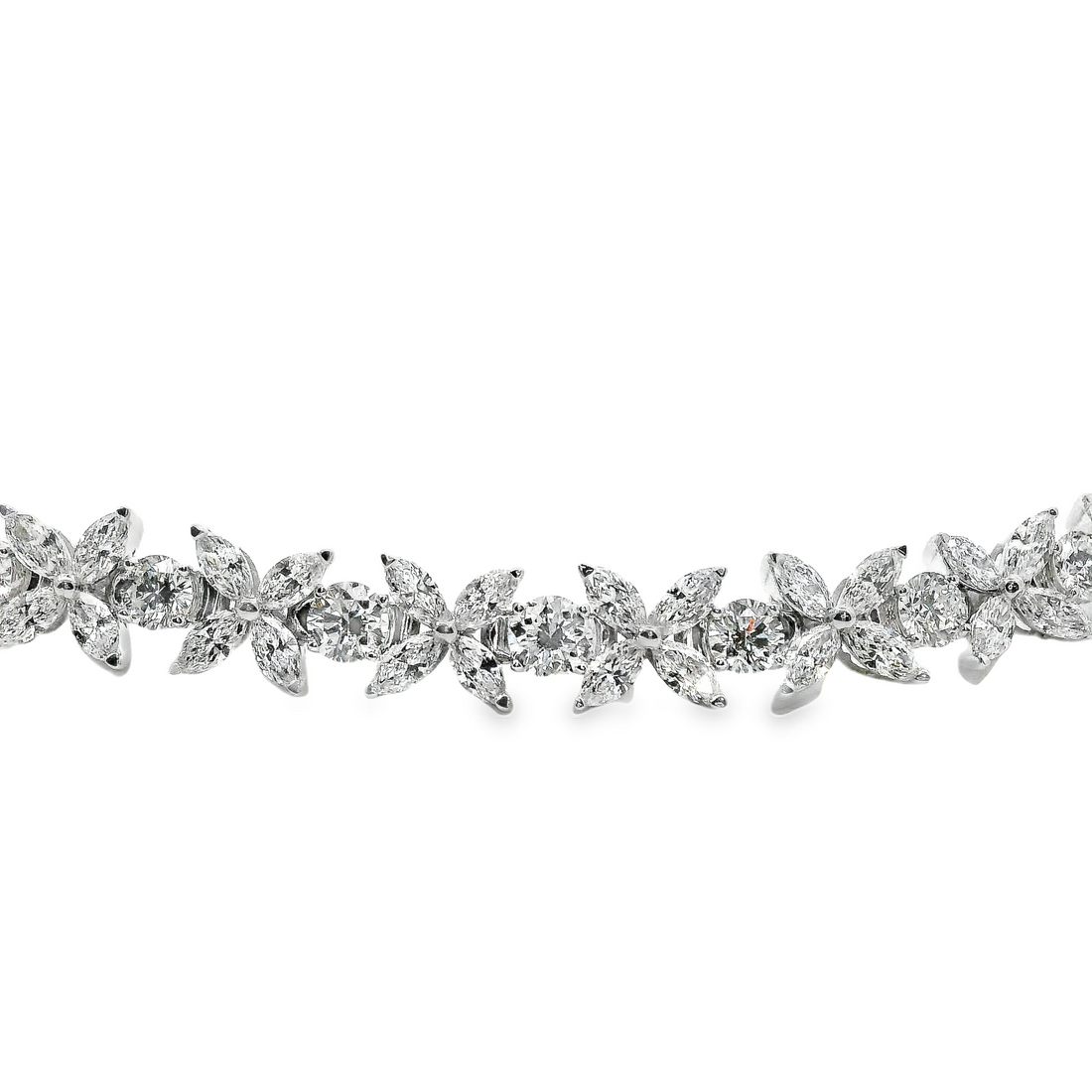 14kt White Gold 7" Lab-Grown Marquise and Round Brilliant Diamond Tennis Bracelet (6.2ct)