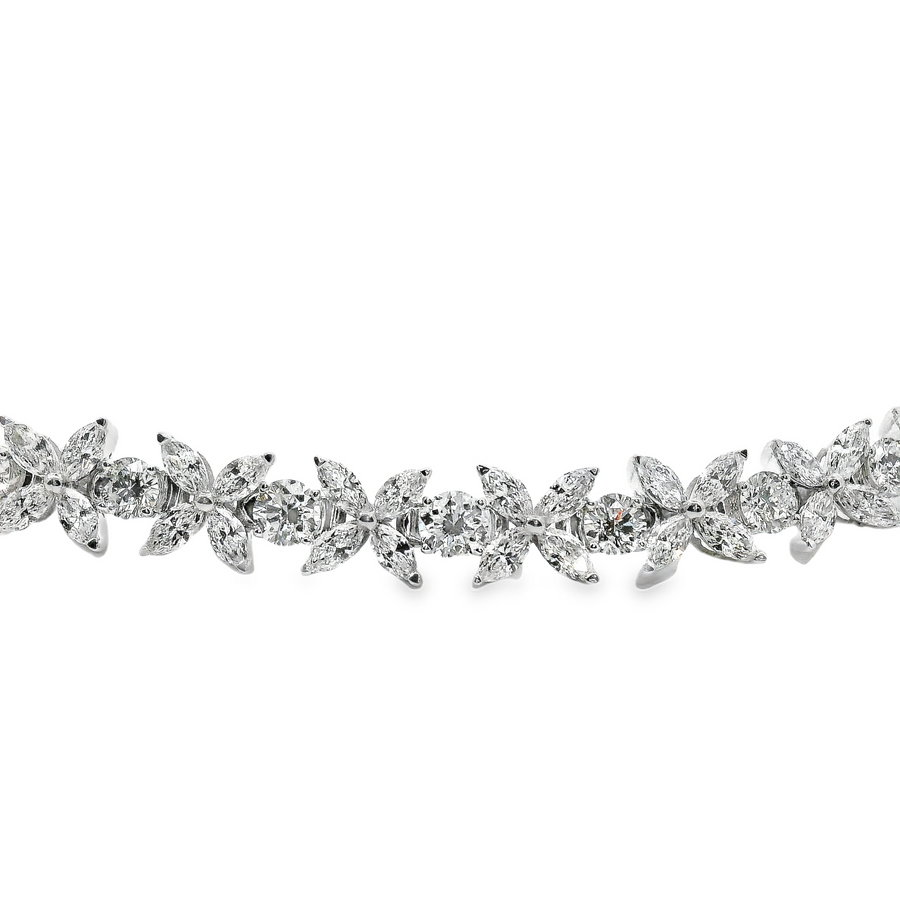14kt White Gold 7" Lab-Grown Marquise and Round Brilliant Diamond Tennis Bracelet (6.2ct)