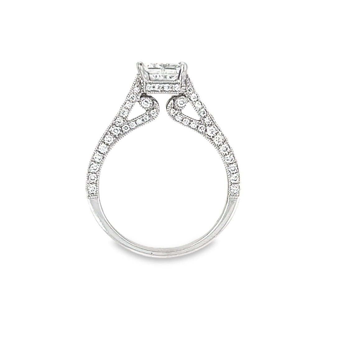 18K White Gold Natural Princess Cut Diamond Engagement Ring (1.73ct)