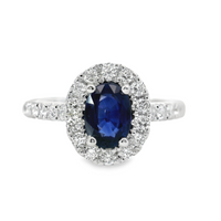 18kt White Gold Natural Oval Sapphire and Natural Round Diamond Halo Ring (1.29ct)